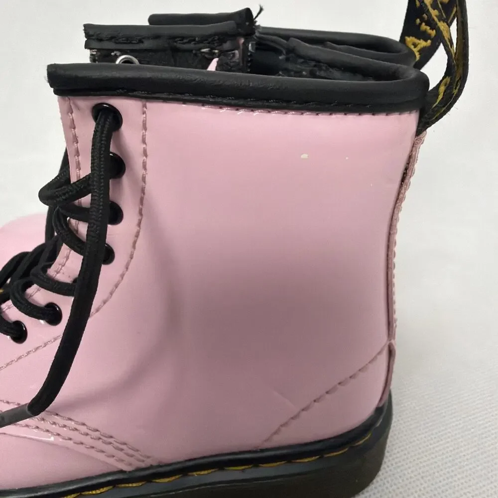 Dr. Martens 1460 T Combat Lace-Up Boots Pale Pink Patent Kids Toddler Size 9